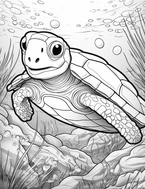 Premium ai image coloring pages of sea turtles free printable sea turtle coloring pages for kids generative ai