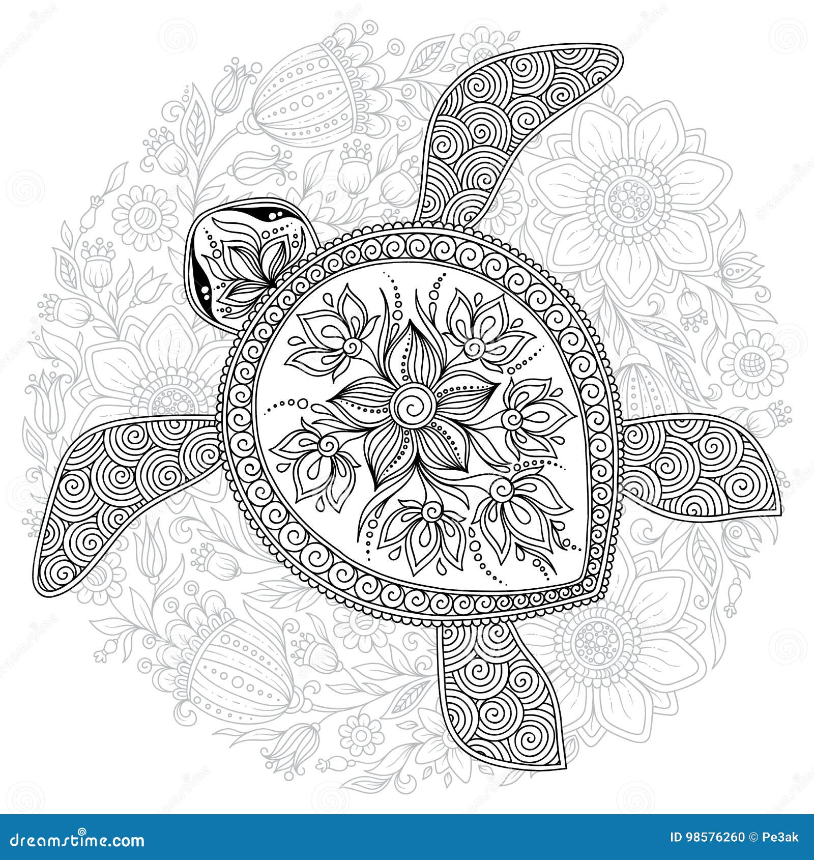 Vector illustration of sea turtle for coloring book pages stock vector