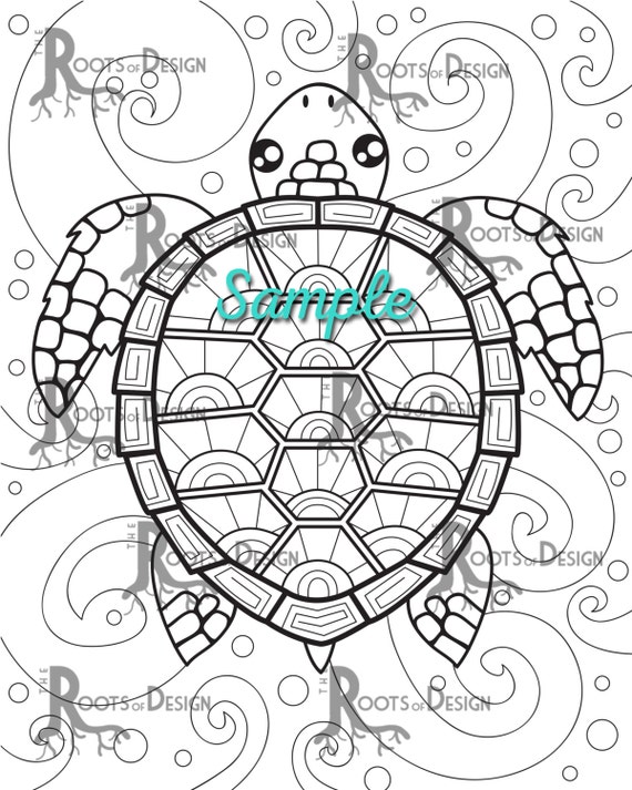 Instant download coloring sea turtle art coloring page print doodle art printable