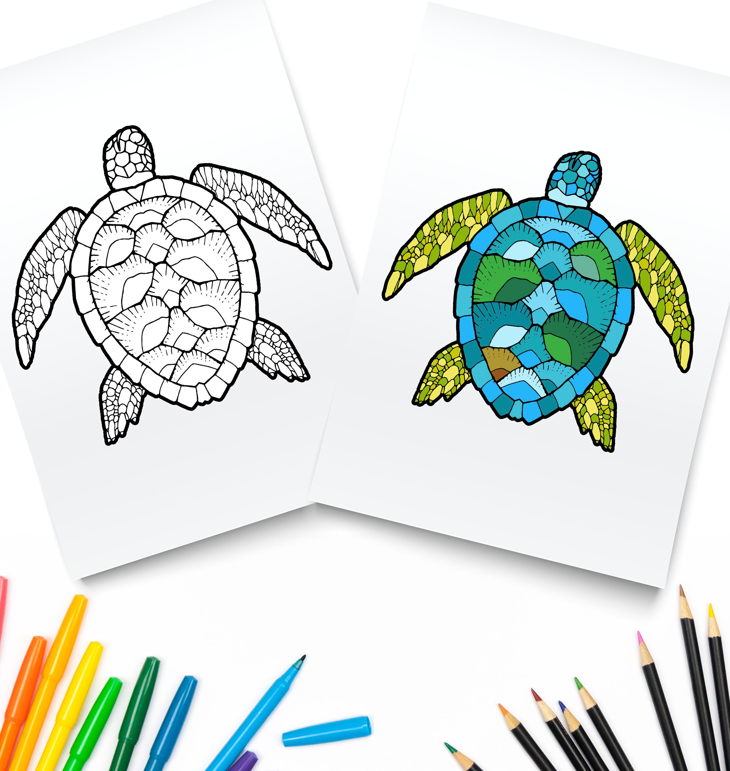 Printable sea turtle save the ocean save the planet digital download turtle coloring page