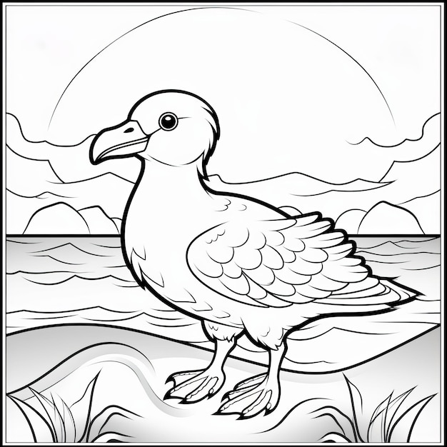 Premium ai image simple and cute seagull coloring page for kids