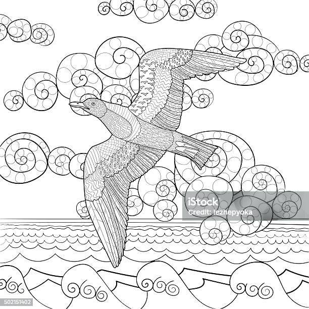 Antistress coloring page with seagull stock illustration