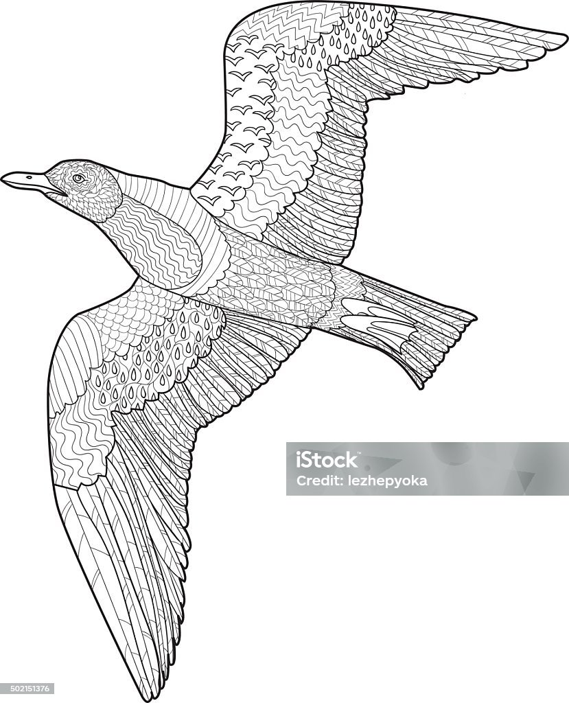 Antistress coloring page with seagull stock illustration