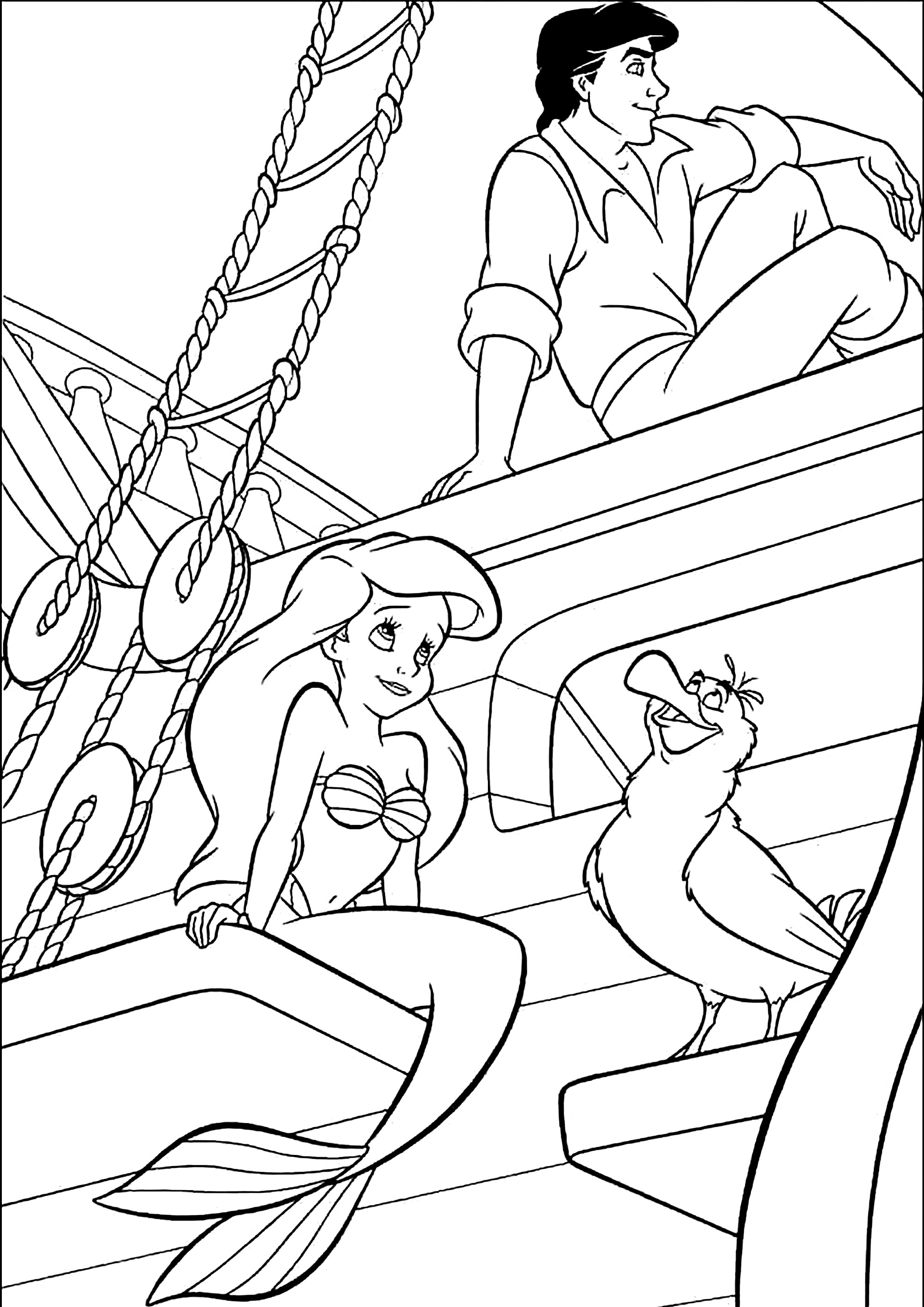 Ariel in erics boat with scuttle the seagull