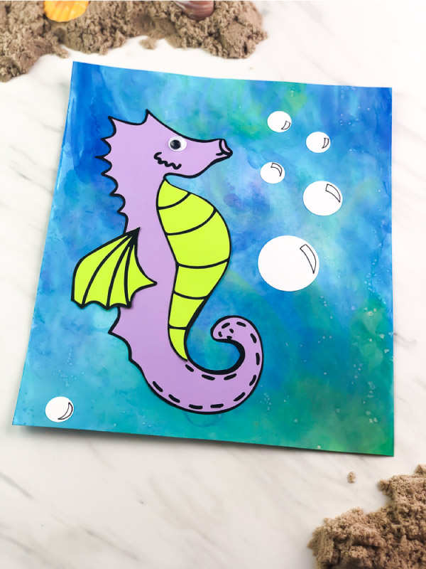 Easy seahorse craft for preschool with free template