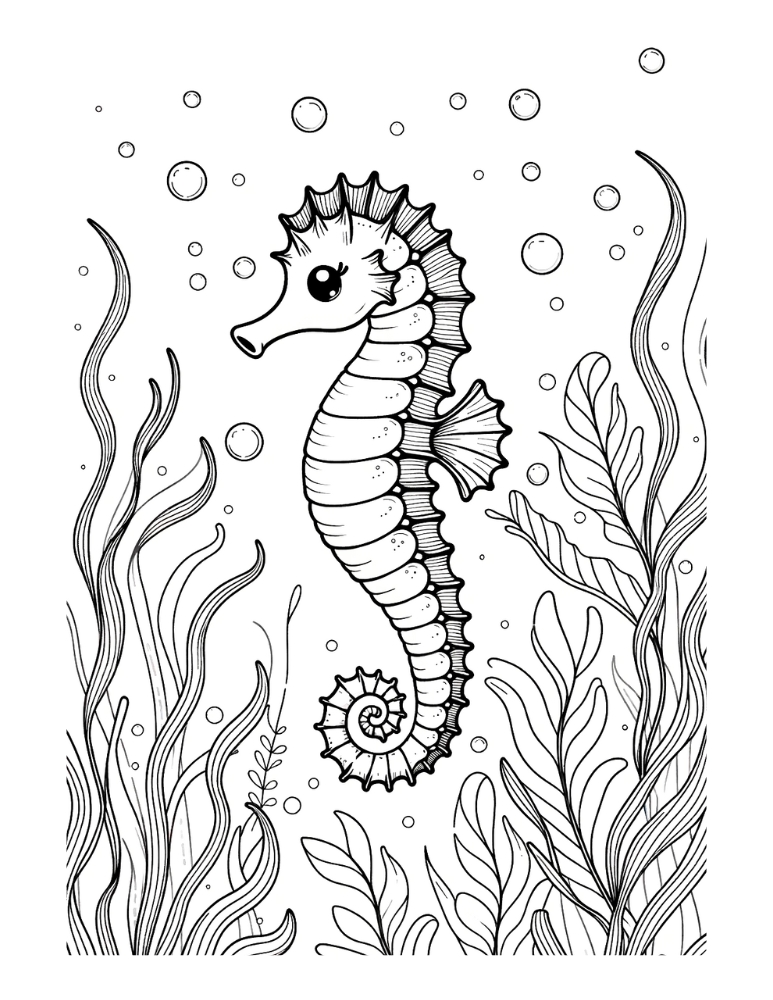 Free seahorse coloring pages for kids