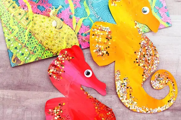 Paper plate seahorse craft free template