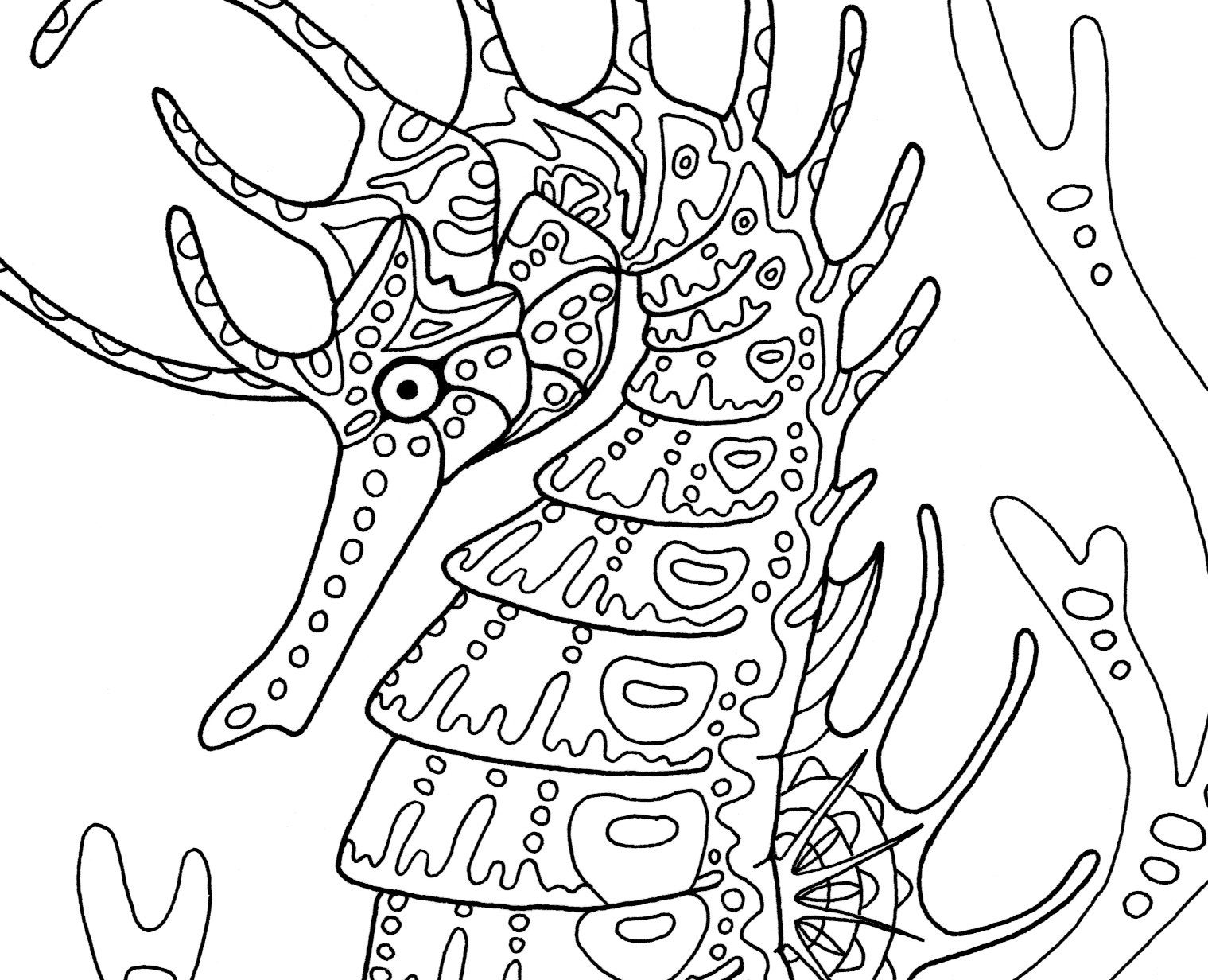 Inky seahorse colouring page