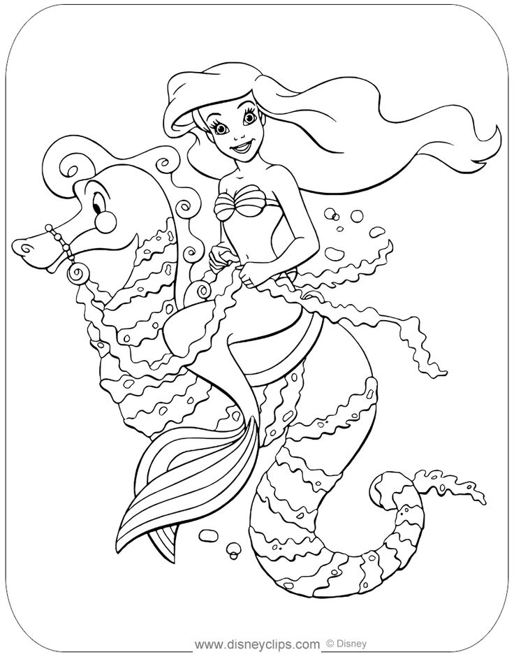 Coloring page of ariel riding a seahorse ariel disneyariel thelittlemermaid colorâ mermaid coloring pages disney princess coloring pages mermaid coloring