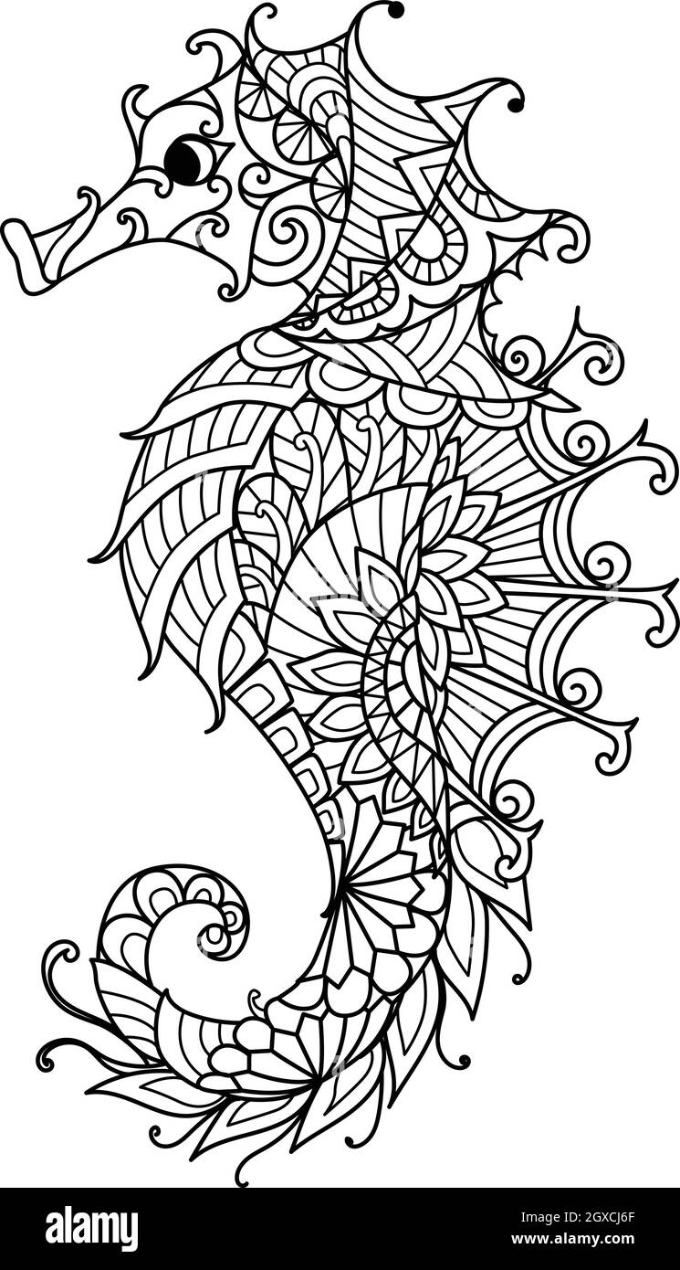 Seahorse for coloring book coloring page for adult or print on product vector illustration stock vector image art