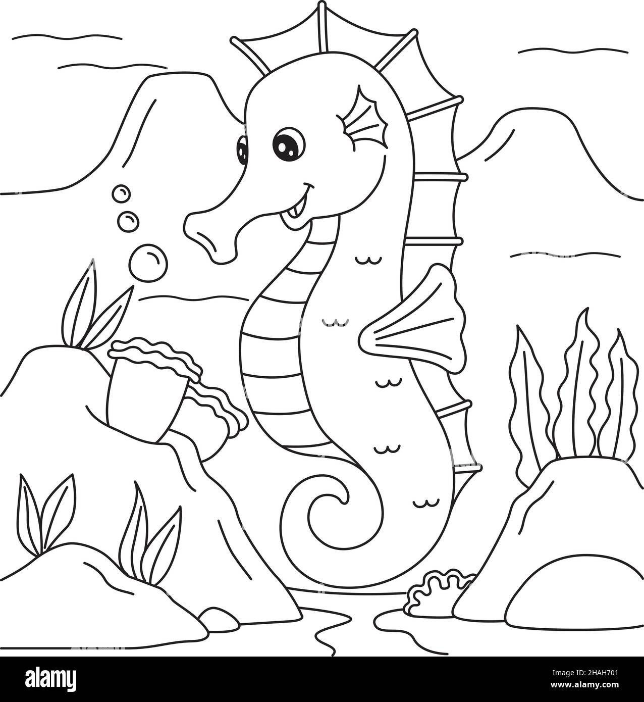 Seahorse coloring page for kids stock vector image art