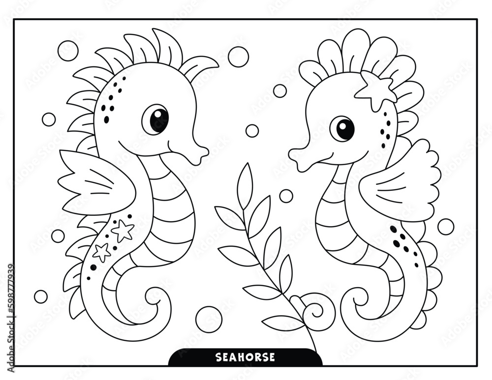 Seahorse coloring pages for kids vector