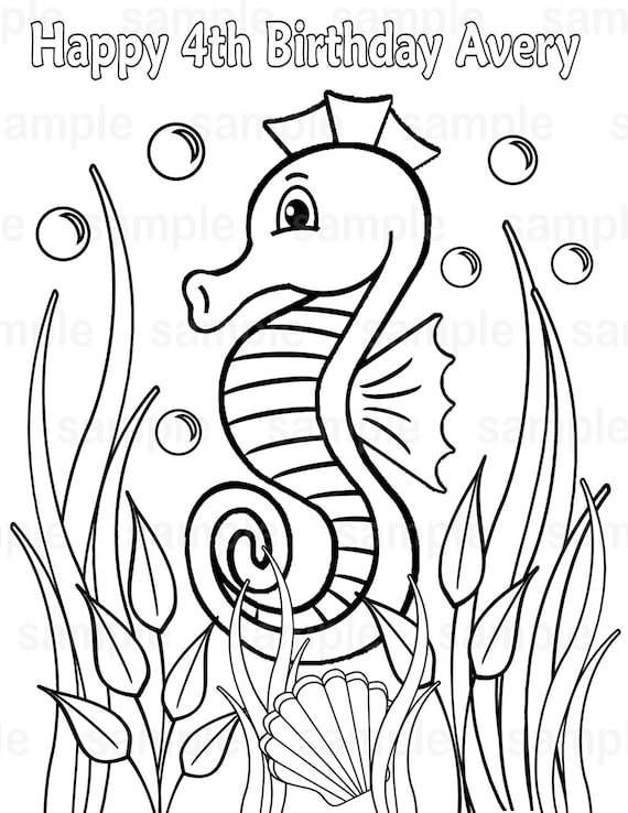 Personalized seahorse coloring page birthday party favor colouring activity sheet personalized printable template