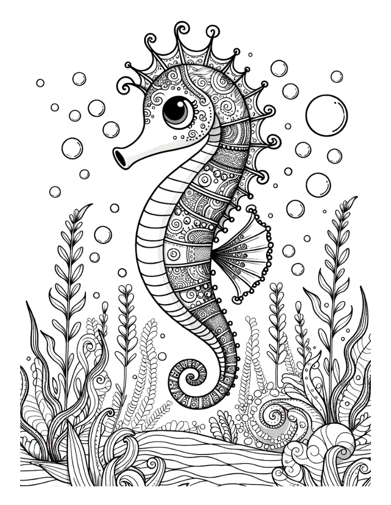 Free seahorse coloring pages for kids