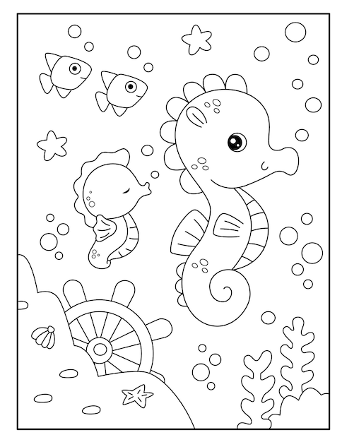 Premium vector cute seahorse coloring pages for kids