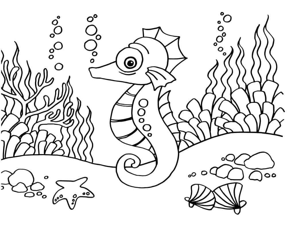 Swimming seahorse coloring page