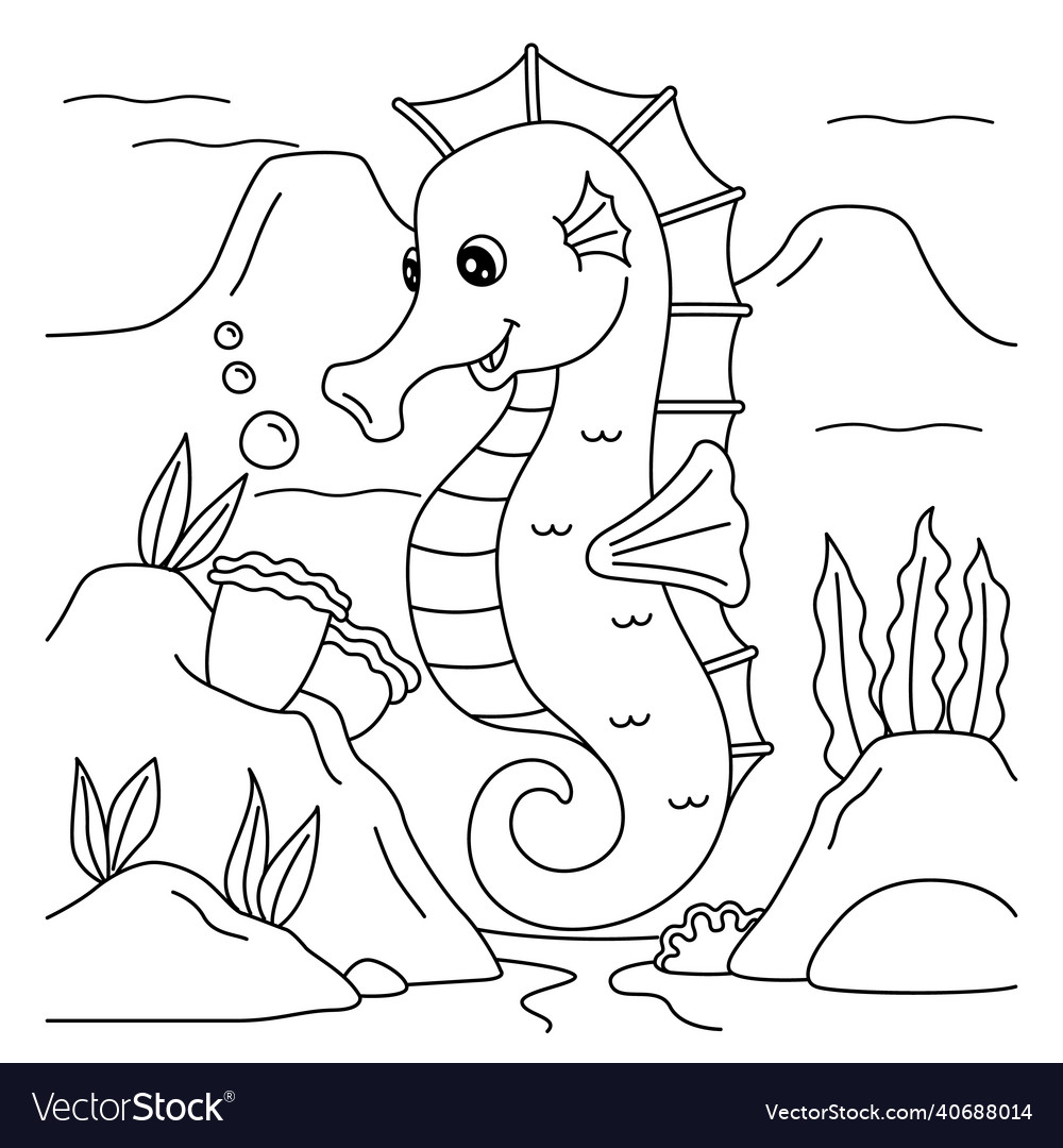 Seahorse coloring page for kids royalty free vector image