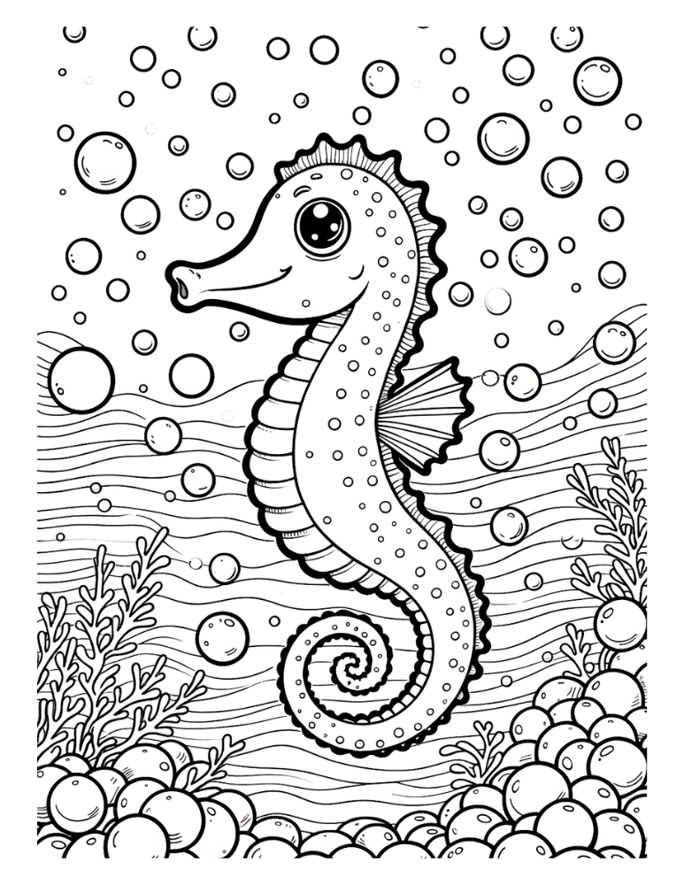 Free seahorse coloring pages for kids
