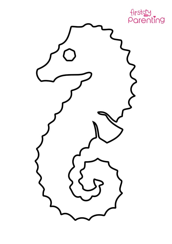 Sea horse outline coloring page for kids