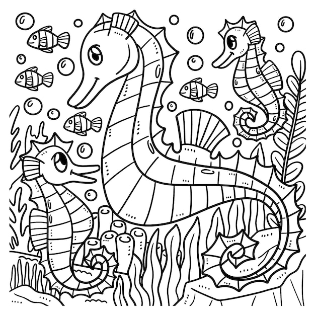 Premium vector mother seahorse isolated coloring page for kids