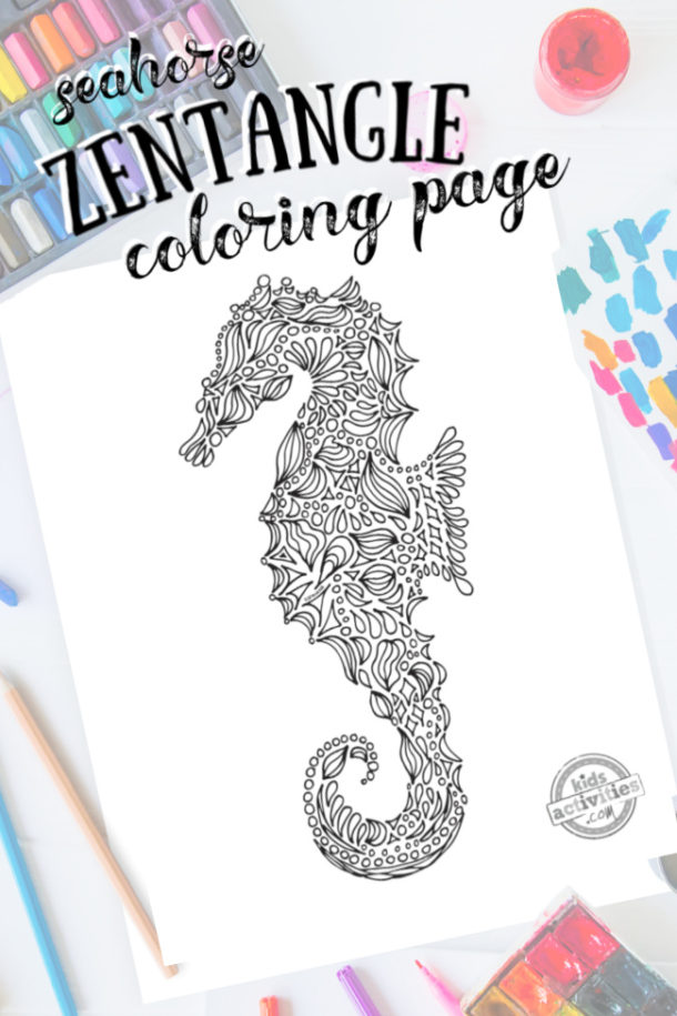 Calming seahorse zentangle coloring page kids activities blog