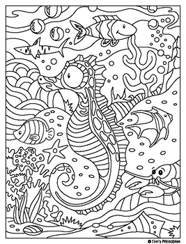 Seahorse coloring page pdf by tims printables tpt