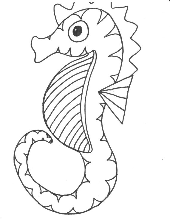 Seahorse printable coloring pageseahorseprintablekidscoloringinstant download blackwhitearthandmadehand drawn cartoon
