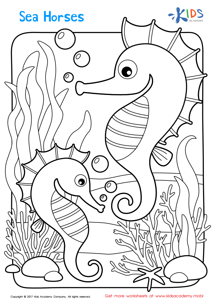 Sea horses printable printable coloring page for kids