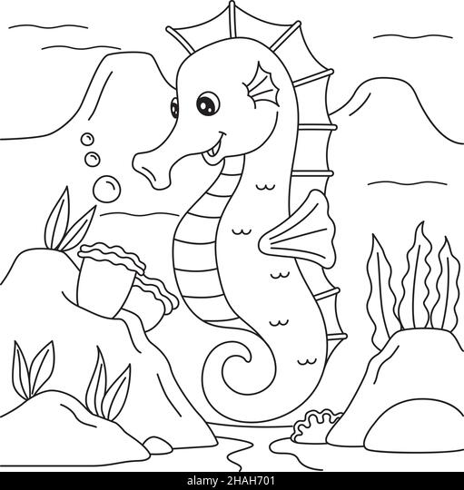 Seahorse coloring page for kids stock vector image art