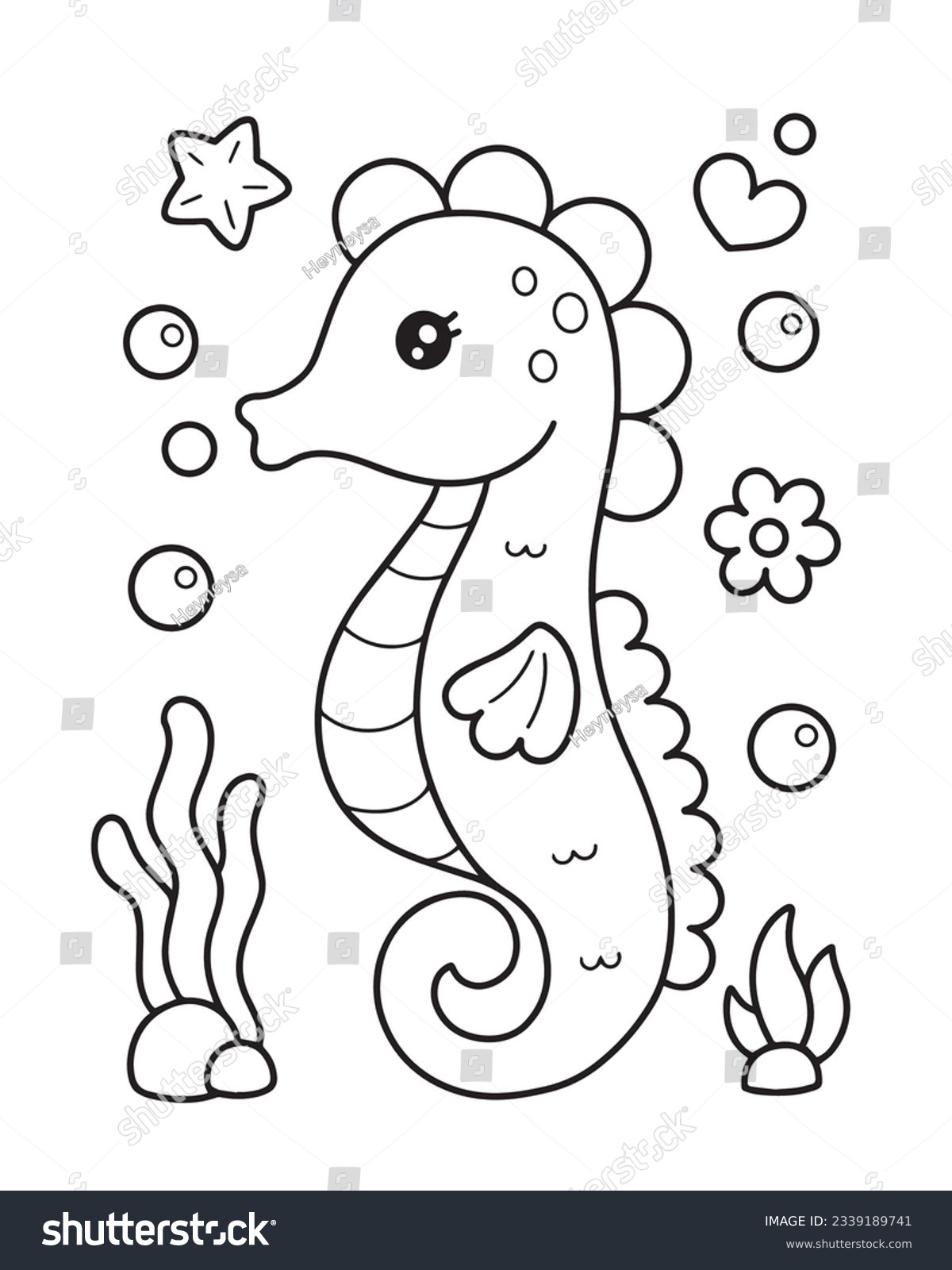 Cute seahorse coloring page illustration stock vector royalty free