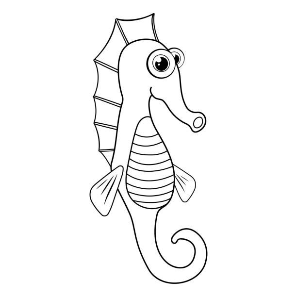 Colorless cartoon sea horse coloring pages template page for coloring book of funny sea fish for kids aquatic creature practice worksheet or antistress page for child cute outline education game stock illustration