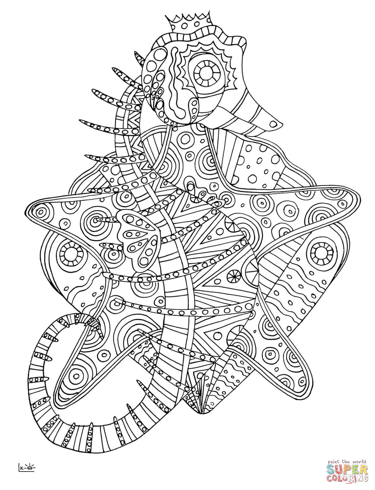 Seahorse with tribal pattern coloring page free printable coloring pages