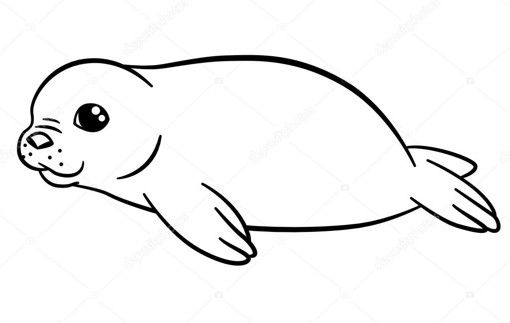 Coloring pages little cute baby fur seal smiles stock vector by ya