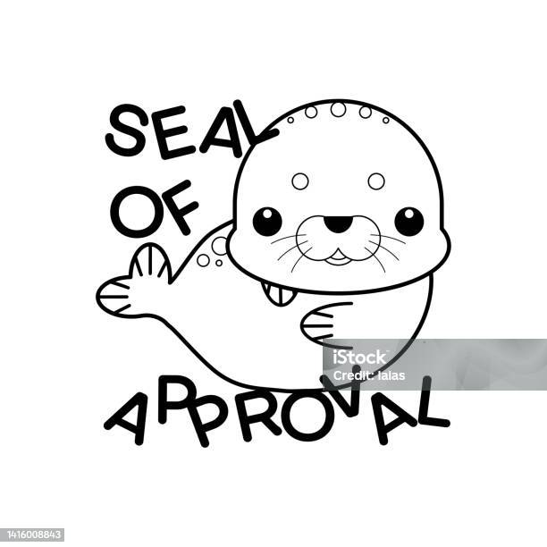 Cartoon seal of approval coloring page for kids stock illustration