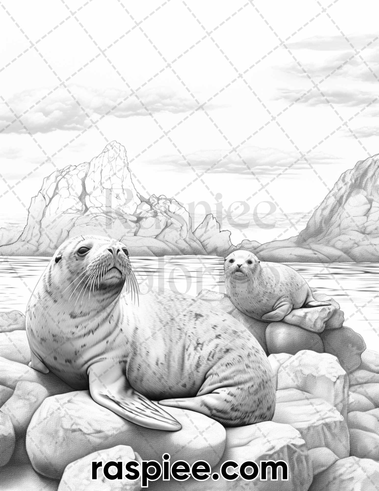 Winter wildlife grayscale coloring pages for adults printable pdf â coloring