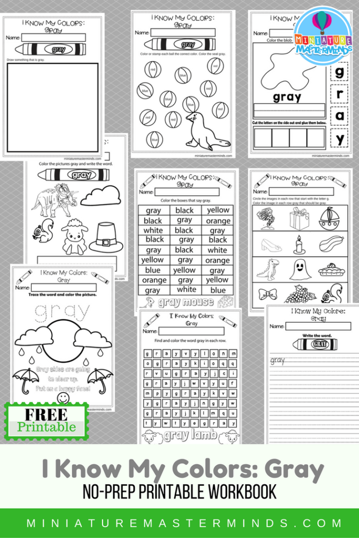 I know my colors series gray free printable no prep page workbook â miniature masterminds