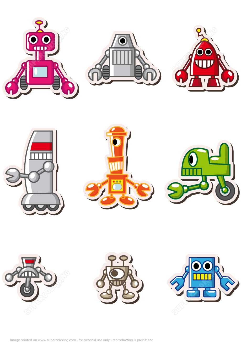 Printable robots stickers free printable papercraft templates