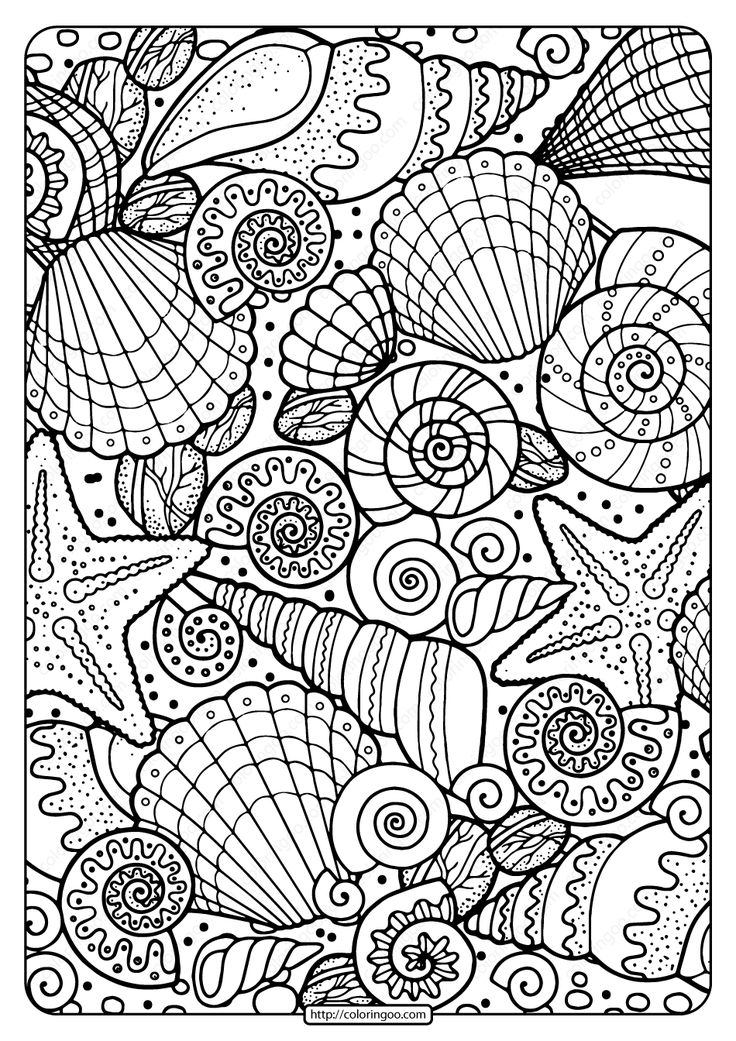 Free printable seashells pdf coloring page coloring book pages adult coloring books free printable adult coloring