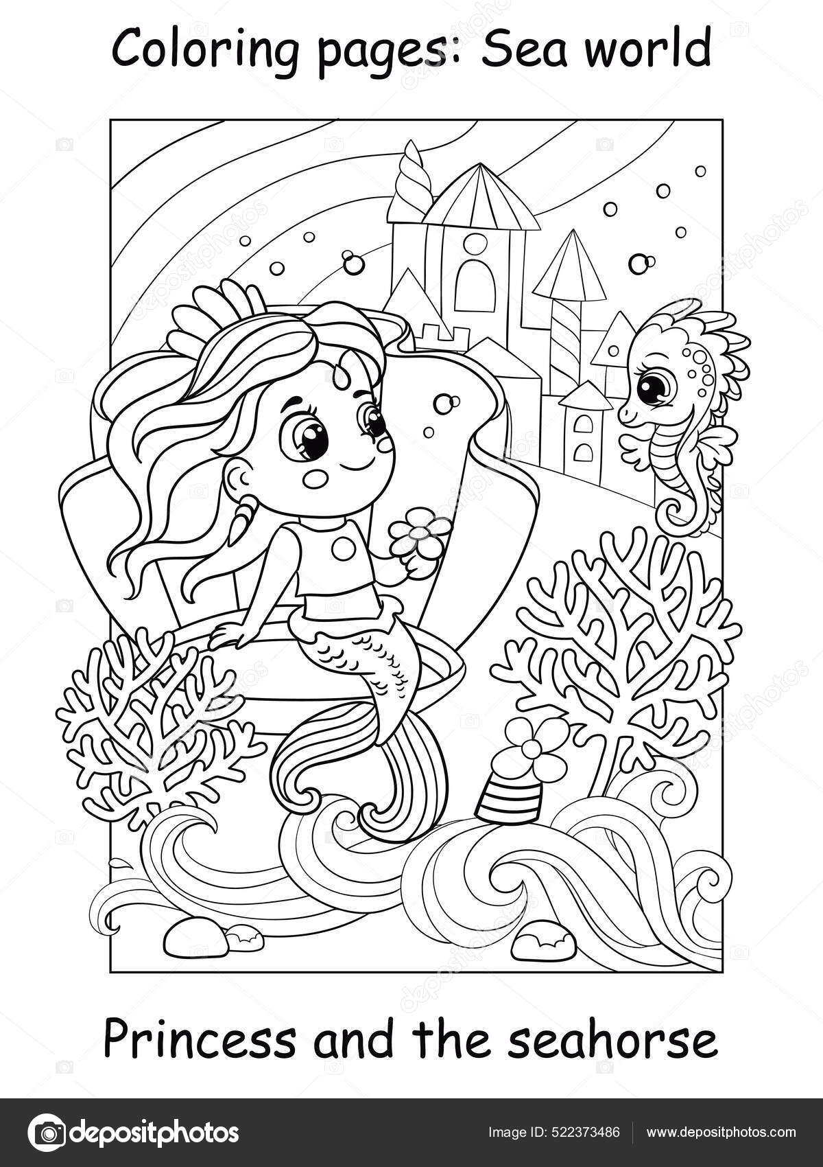 Beauty cute mermaid seashell coloring book page children vector cartoon stock vector by alinart