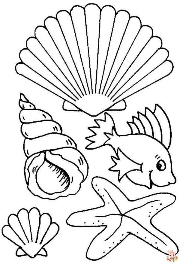 Dive into fun with sea shell coloring pages