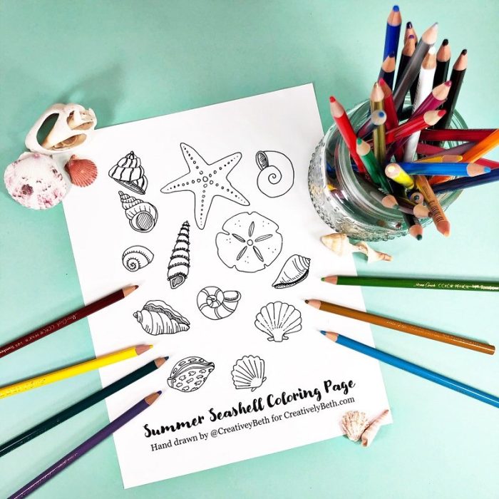 Free summer seashell coloring page