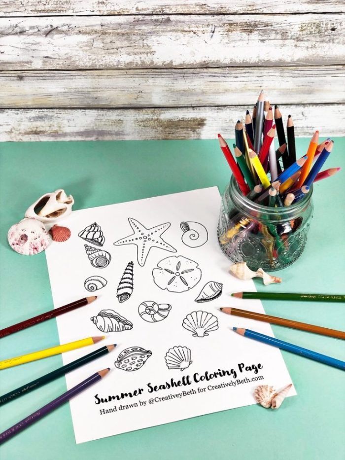 Free summer seashell coloring page