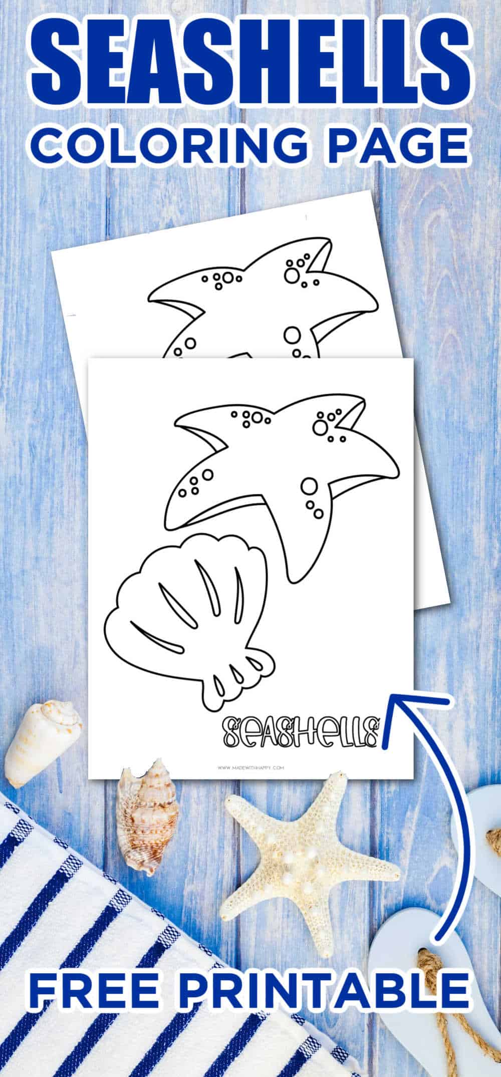 Free printable seashell coloring page