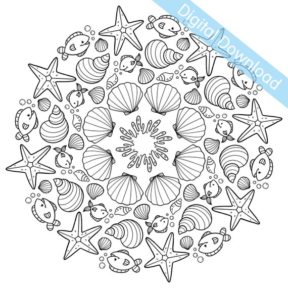 Digital download printable colouring page starfish colouring page underwater colouring page slinkeee print at home sealife seashells