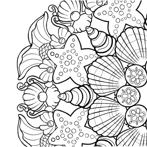 Mermaid mandala coloring page sea shell coloring sheet mandala coloring beach coloring page digital download printable coloring