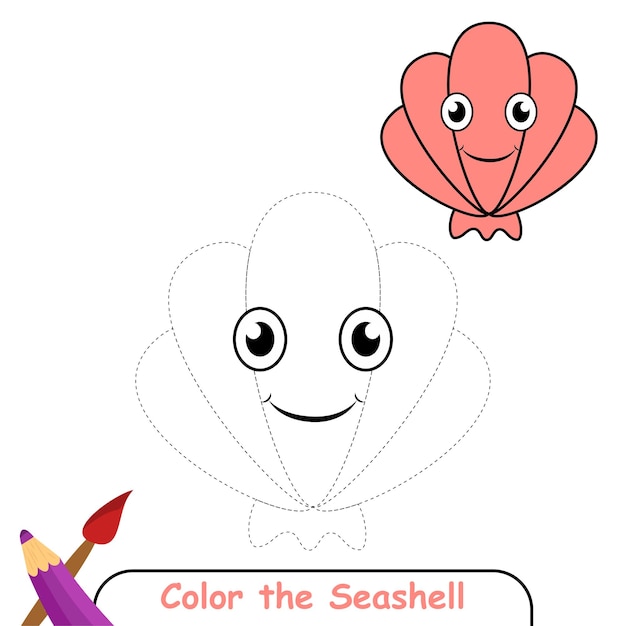 Premium vector color the seashell coloring book for kids seashell vector graphics