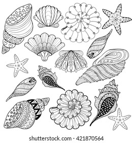 Zentangle seashell adult anti stress coloring stock illustration