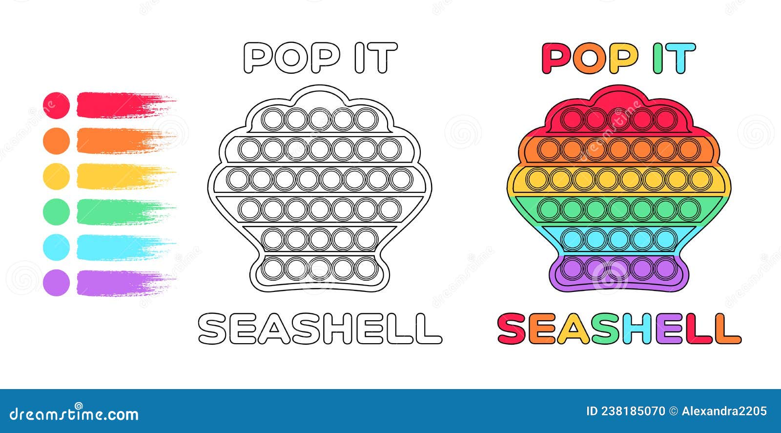 Coloring page pop it fidget toy seashell for little children illustration for printing draw and fun for baby template stock vector