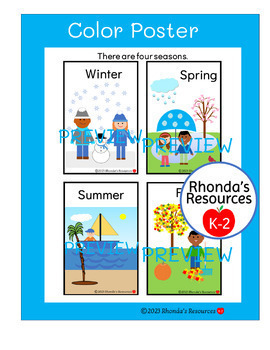 Seasons posters with seasons reading passages coloring pages writing prompts