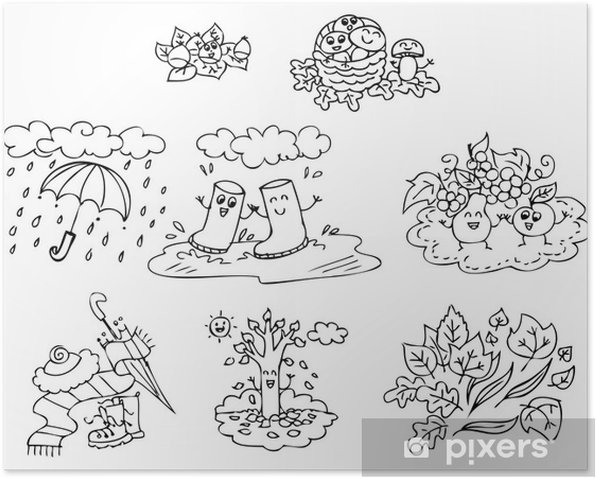 Poster coloring autumn elements for children